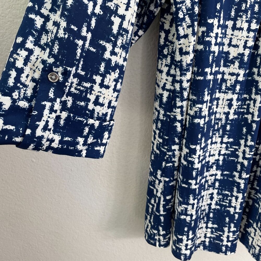 Cocomo Woman‎ Plus 2X Blue Abstract Button Front Tunic Top Blouse 3/4 Sleeve - Picture 9 of 11